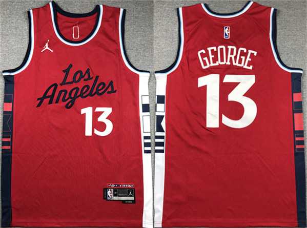 Mens Los Angeles Clippers #13 Paul George Red Stitched Jersey